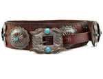 Navajo - Turquoise, Silver, and Leather Concho Belt c. 1930-40s, 38" - 44" size waist