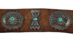 Navajo - Turquoise, Silver, and Leather Concho Belt c. 1930-40s, 38" - 44" size waist