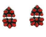 Randy Boyd - Navajo - Coral Cluster and Sterling Silver Dangle Clip-On Earrings c. 1980s, 1.5" x 1"
