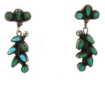 Zuni - Turquoise Petit Point and Silver Dangle Post Earrings c. 1940s, 1.5" x 0.5"