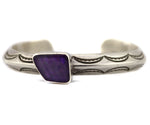 Able Arthur - Navajo - Sugilite and Sterling Silver Asymmetrical Bracelet with Stamped Design c. 1980s, size 6.5