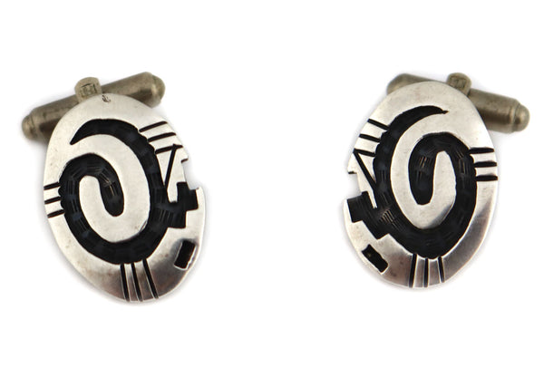 Morris Robinson (1901-1984) - Hopi - Pair of Silver Overlay Cufflinks