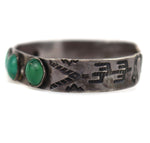 Navajo - Turquoise and Sterling Silver Bracelet with Stamped Snake and Saguaro Design c. 1930-40s, size 6.25