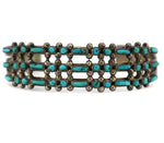 Zuni - Turquoise Petit Point and Silver 3-Row Bracelet c. 1930-40s, size 6.5