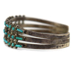 Zuni - Turquoise Petit Point and Silver 3-Row Bracelet c. 1930-40s, size 6.5