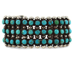 Zuni - Turquoise and Silver Snake Eye 3-Row Bracelet with Stamped Design c. 1930-40s, size 6