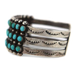 Zuni - Turquoise and Silver Snake Eye 3-Row Bracelet with Stamped Design c. 1930-40s, size 6