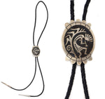 Petra Lamson - Hopi - Sterling Silver Overlay and Leather Bolo Tie with Kokopelli Pictorial c. 1960s, 2.125" x 1.5" bolo