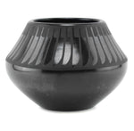 Maria Martinez (1887-1980) and Santana Martinez (1909-2002) - San Ildefonso Black on Black Jar with Feather Design c. 1940-50s, 4" x 5.5"