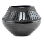 Maria Martinez (1887-1980) and Santana Martinez (1909-2002) - San Ildefonso Black on Black Jar with Feather Design c. 1940-50s, 4" x 5.5"