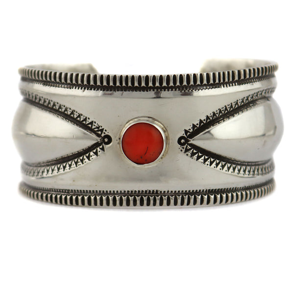 Edison Cummings (b. 1962) - Navajo - Coral and Silver Bracelet with St