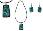 Attributed to Jimmy Herald - Navajo - Turquoise Mosaic Inlay and Silver Necklace with Leather Cord and French Hook Earrings Set c. 1950s