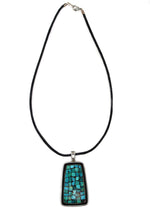 Attributed to Jimmy Herald - Navajo - Turquoise Mosaic Inlay and Silver Necklace with Leather Cord and French Hook Earrings Set c. 1950s