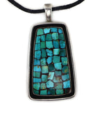 Attributed to Jimmy Herald - Navajo - Turquoise Mosaic Inlay and Silver Necklace with Leather Cord and French Hook Earrings Set c. 1950s