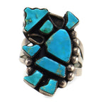 Zuni - Turquoise and Silver Rainbow God Ring c. 1950s, size 6.5