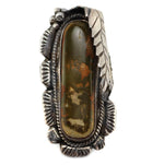 Navajo - Turquoise and Silver Ring with Feather Design c. 1960s, size 8