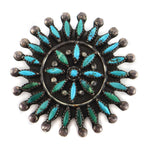 Zuni - Turquoise Needle Point and Silver Pin c. 1930-40s, 1.5" diameter