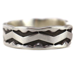 Navajo - Sterling Silver Bracelet with Deep Stamped Design c. 1980s, size 7