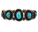 Navajo - Turquoise and Silver Row Bracelet with Shadowbox Design c. 1960s, size 6.625