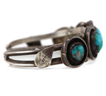 Navajo - Turquoise and Silver Row Bracelet with Shadowbox Design c. 1960s, size 6.625