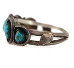 Navajo - Turquoise and Silver Row Bracelet with Shadowbox Design c. 1960s, size 6.625
