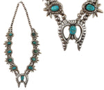 Navajo - Turquoise and Silver Sandcast Squash Blossom Necklace c. 1950-60s, 28" length