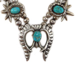 Navajo - Turquoise and Silver Sandcast Squash Blossom Necklace c. 1950-60s, 28" length
