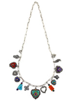 Aldrich Art Jewelry - Anglo - Contemporary Multi-Stone and Silver Charm Necklace with Handmade Chain, 31" length