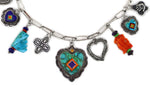 Aldrich Art Jewelry - Anglo - Contemporary Multi-Stone and Silver Charm Necklace with Handmade Chain, 31" length