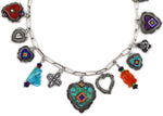 Aldrich Art Jewelry - Anglo - Contemporary Multi-Stone and Silver Charm Necklace with Handmade Chain, 31" length
