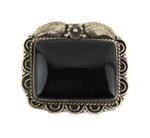 Allen and Paula Boyd - Navajo - Onyx and Sterling Silver Pin with Floral Design c. 1980s, 1.875" x 2"
