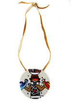 Marcus Amerman - Choctaw - Contemporary Beaded Hopi Maiden and Macaw Pictorial Pendant on Leather Cord, 4.5" pendant