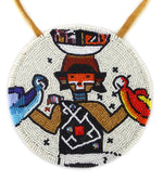 Marcus Amerman - Choctaw - Contemporary Beaded Hopi Maiden and Macaw Pictorial Pendant on Leather Cord, 4.5" pendant