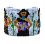 Marcus Amerman - Choctaw - Contemporary Beaded Leather Bracelet with Singing Hopi Maidens, size 6.75
