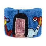 Marcus Amerman - Choctaw - Contemporary Beaded Leather Bracelet with Hopi Maiden and Macaws, size 6.75