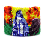 Marcus Amerman - Choctaw - Contemporary Beaded Leather Bracelet with Spectre and Bison Design, size 6.5