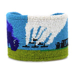 Marcus Amerman - Choctaw - Contemporary Beaded Leather Bracelet with Buffalo and Airplanes, size 7