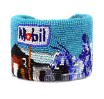 Marcus Amerman - Choctaw - Contemporary Beaded Leather Bracelet with Mobil Gas Station Scene, size 6.5