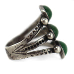 Navajo - Turquoise and Silver Ring with Stamped Whirling Logs Design c. 1930s, size 4