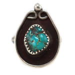 Navajo - Turquoise and Silver Shadowbox Design Ring c. 1940s, size 8.5