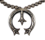 Navajo - Silver Beaded Necklace with Sandcast Naja Pendant  c. 1940s, 18" length