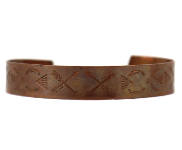 Navajo - Copper Bracelet with Thunderbird Pictorial and Stamped Design