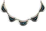 Frieda (Hopi) & Sylvester (Zuni) Santiago - Zuni Turquoise and Silver Shadowbox Necklace c. 1950s, 16.25" length