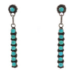 Zuni - Turquoise and Silver Dangle Post Earrings c. 1950-60s, 2" x 0.25"
