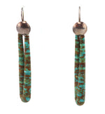 Santo Domingo (Kewa) - Turquoise and Silver French Hook Jocla Earrings c. 1960s, 2.75" x 0.5"