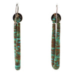 Santo Domingo (Kewa) - Turquoise and Silver French Hook Jocla Earrings c. 1960s, 2.75" x 0.5"