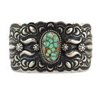 Darryl Becenti (1957-2020) - Navajo - Turquoise and Sterling Silver Bracelet with Stamped Design c. 1990-2000s, size 6.75