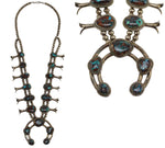 Navajo - Turquoise and Silver Squash Blossom Necklace c. 1960-70s, 30" length