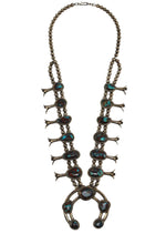 Navajo - Turquoise and Silver Squash Blossom Necklace c. 1960-70s, 30" length