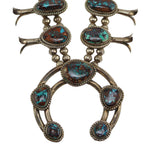 Navajo - Turquoise and Silver Squash Blossom Necklace c. 1960-70s, 30" length